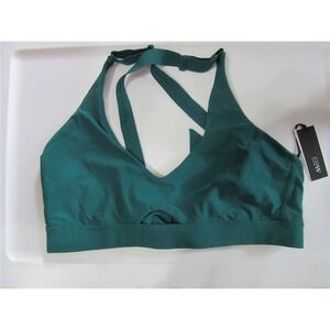 NWT EBW Tilde S Solid Deep Green Keyhole Scoop Bikini Swim Top #110017